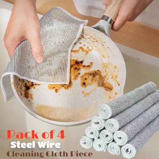 Pack of 4 Kitchen Steel Mesh Wire Dish Washer Cleaning Cloth