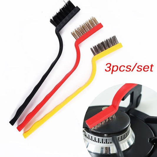 3pcs/set Gas Stove Cleaning Brush 3style Brush Head Nylon Iron Wire Copper Wire Powerful Decontamination Brush Kitchen Tools