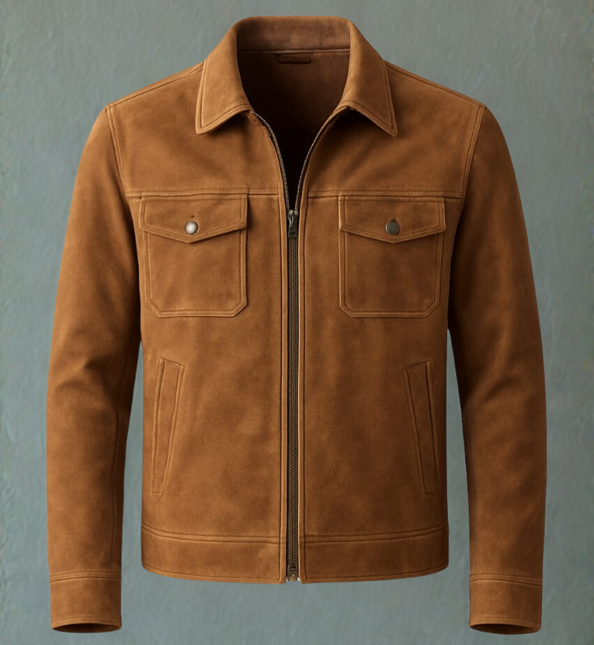 Raozeeluxe – Premium Nubuck Leather Jacket (Cognac Brown)  Velvet Touch | Riding Effect Finish | Luxury Menswear